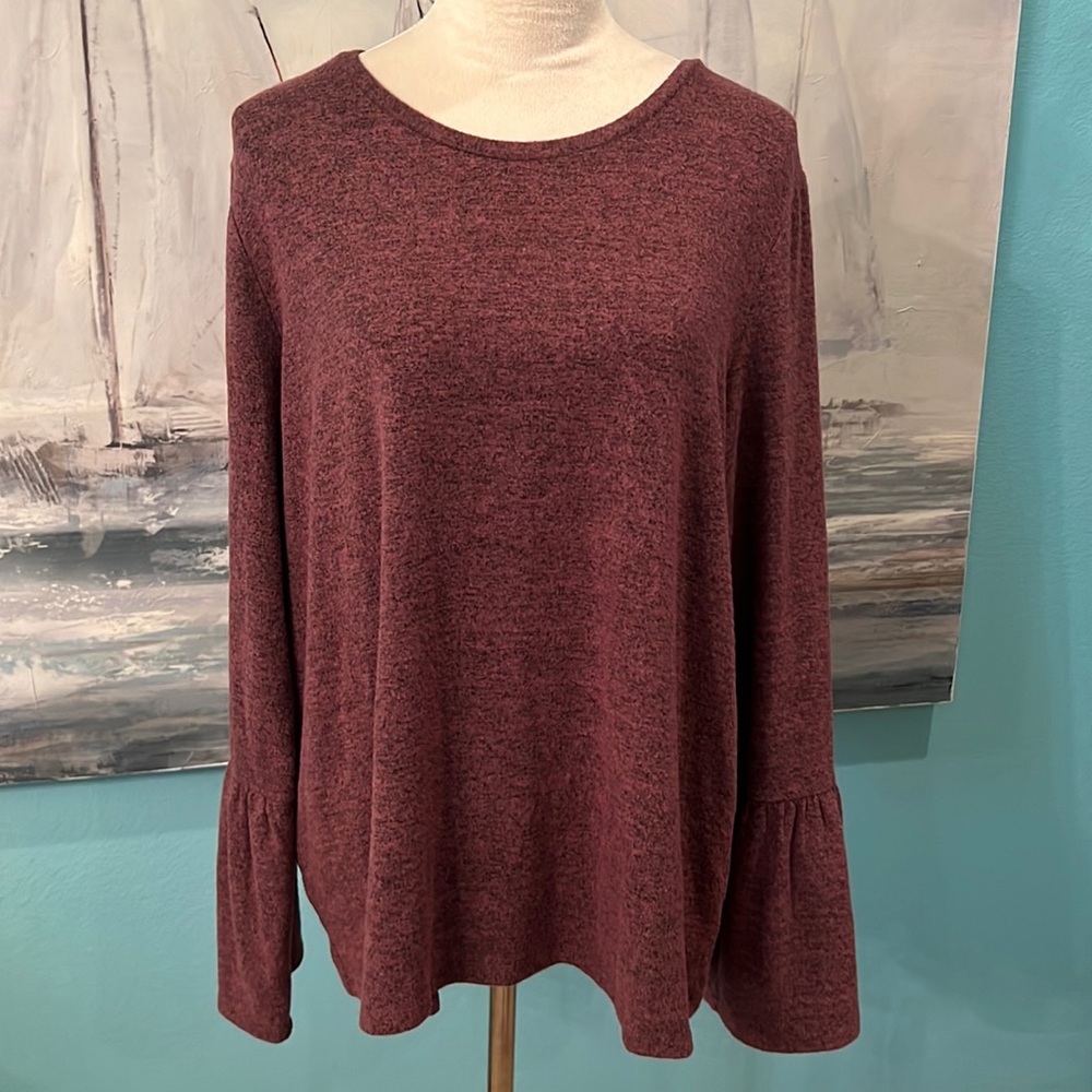 Lucky Brand Super Soft Burgundy Bell Sleeve Sweater, XL